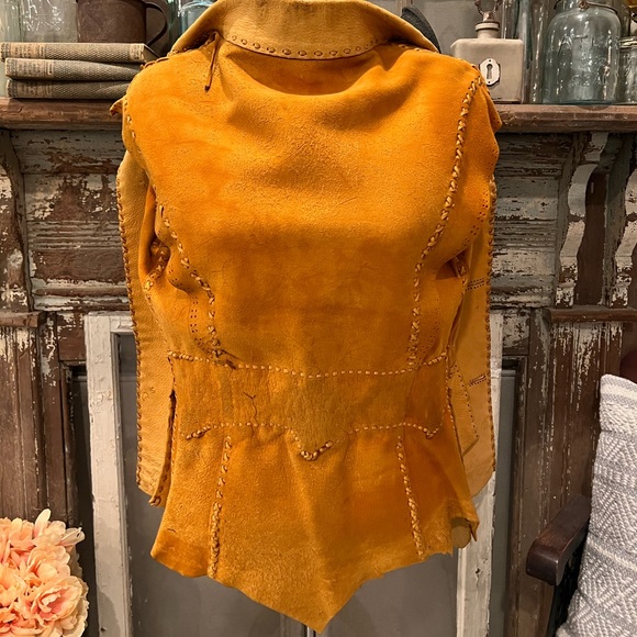 Vtg BUCKSKIN LEATHER Jacket PYROGRAPHY THUNDERBIRD Whipstitch FESTIVAL East West - Picture 12 of 16